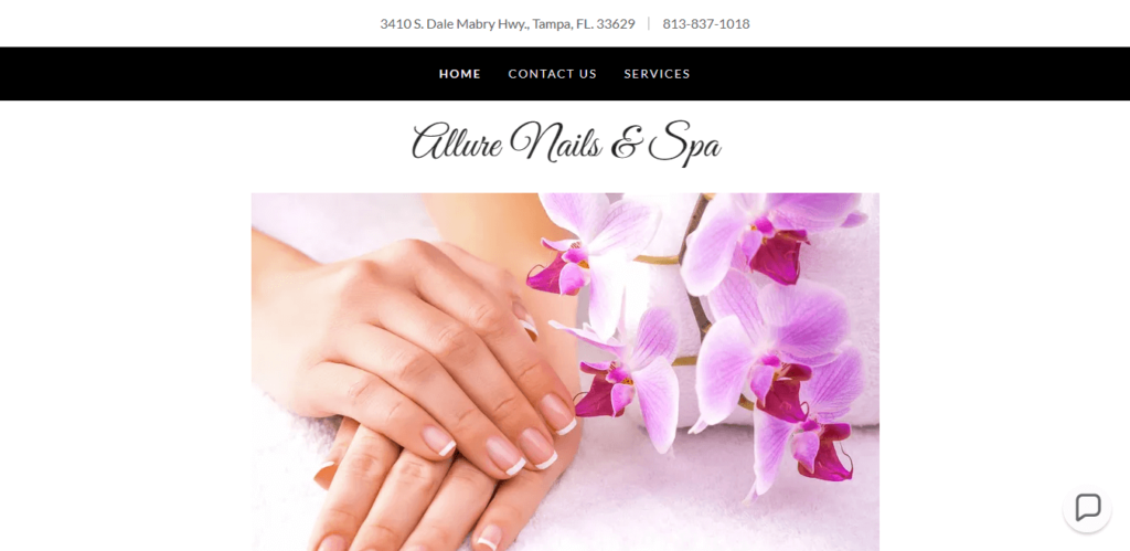 Homepage of Allure Nails & Spa website / allurenailstampa.com 