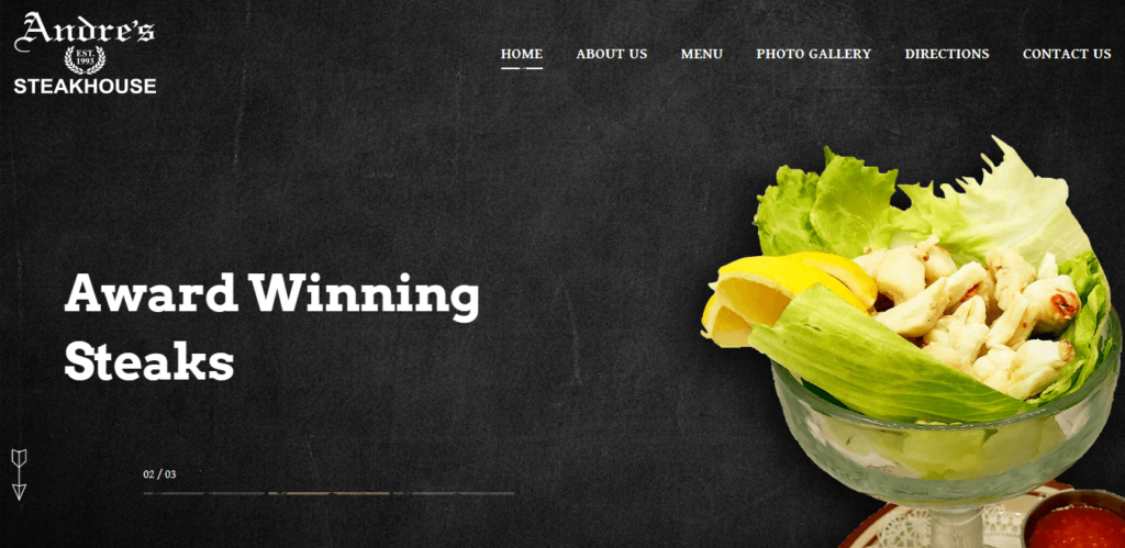 Homepage of Andre's Steak House website / andressteakhouse.com 