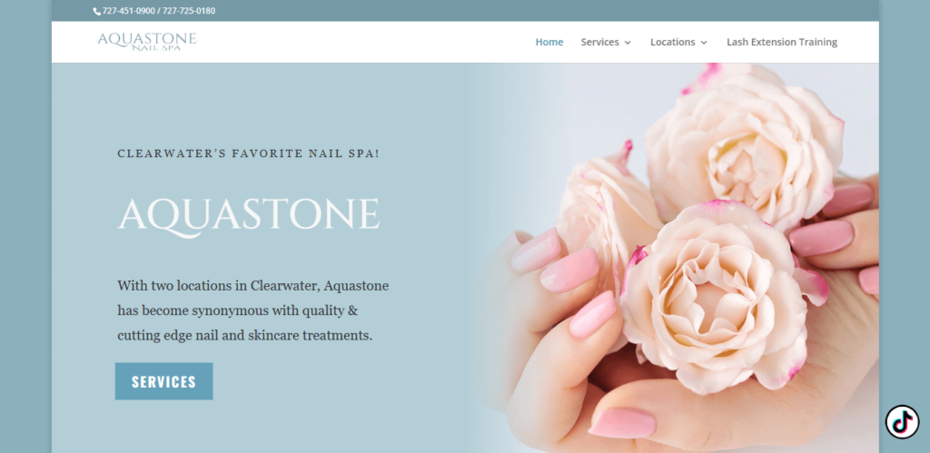 Homepage of AquaStone Nails & Spa website / aquastonenailspa.com 