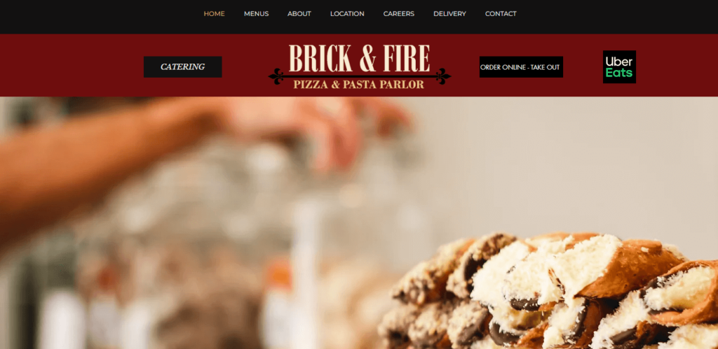 Homepage of Brick and Fire Pizza website / brickandfire.com 