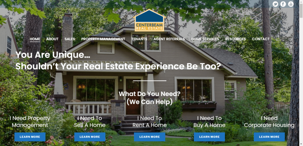 Homepage of CenterBeam Real Estate website / centerbeamrealestate.com