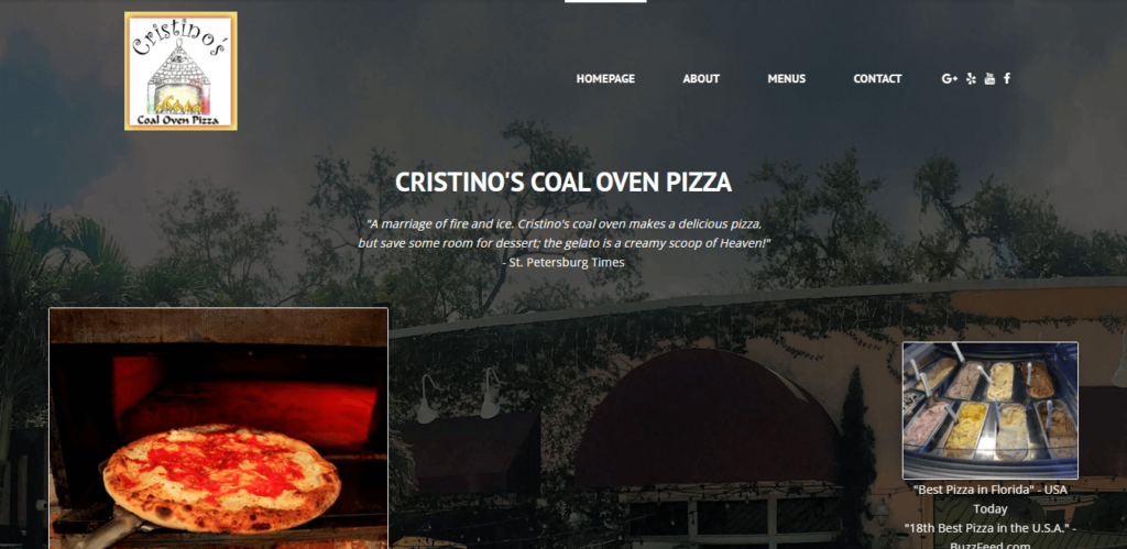 Homepage of Cristino's Coal Oven Pizza website / cristinoscoaloven.com 