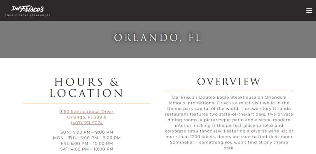 Homepage of Del Frisco's Grille Double Steakhouse website / delfriscos.com  