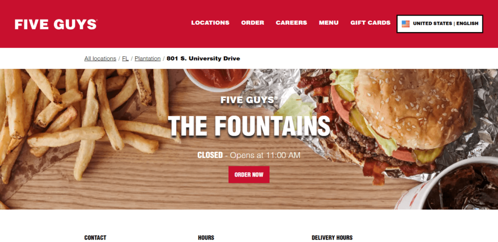 Homepage of Five Guys website / fiveguys.com   