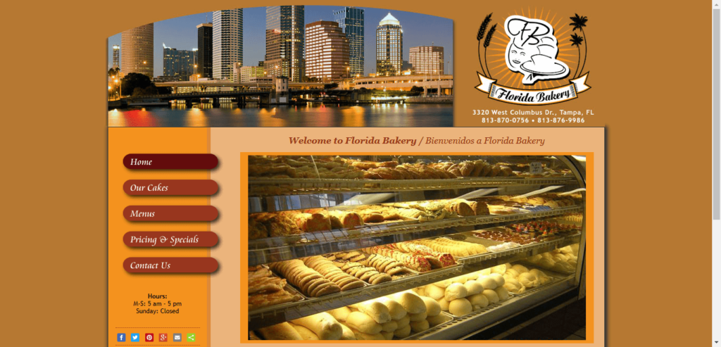 Homepage of Florida Bakery website / floridabakerytampa.com 