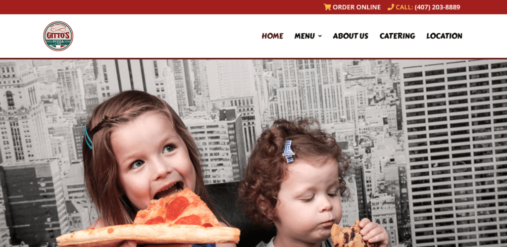 Homepage of Gitto's Pizza website / gittospizza.com 