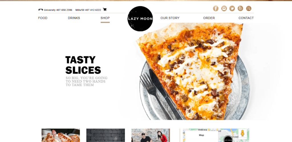Homepage of Lazy Moon Pizza website / lazymoonpizza.com 