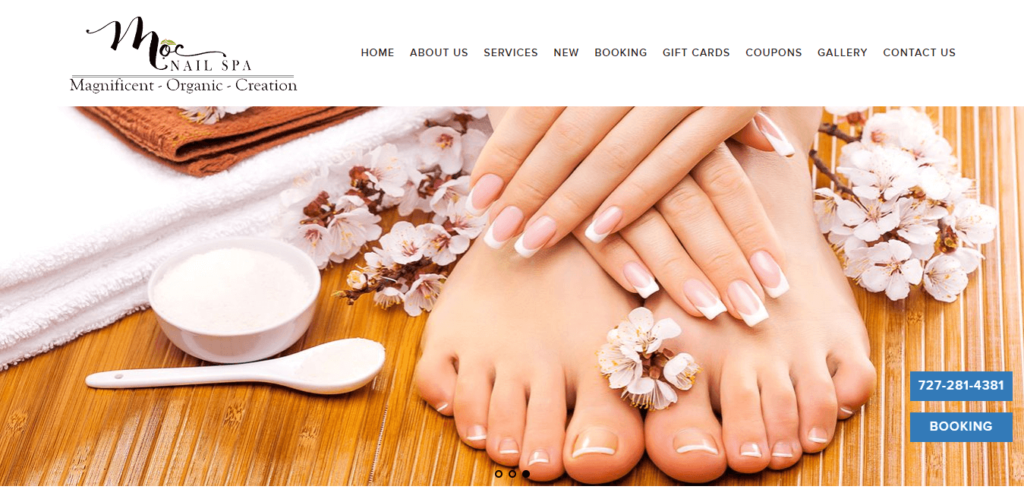 Homepage of Moc Nail Spa website / mocnailspa.com 