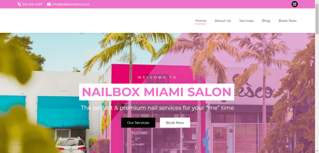 Homepage of NailBox Miami website / nailboxmiami.com 