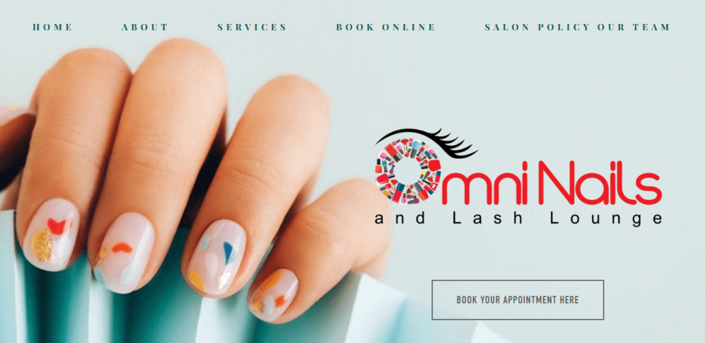Homepage of Omni Nails and Lash Lounge website / omninailsmiami.com 