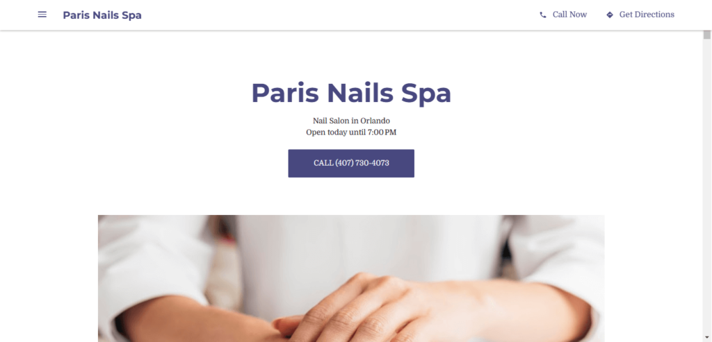Homepage of Paris Nail Spa website / parisnailsorlando.com 