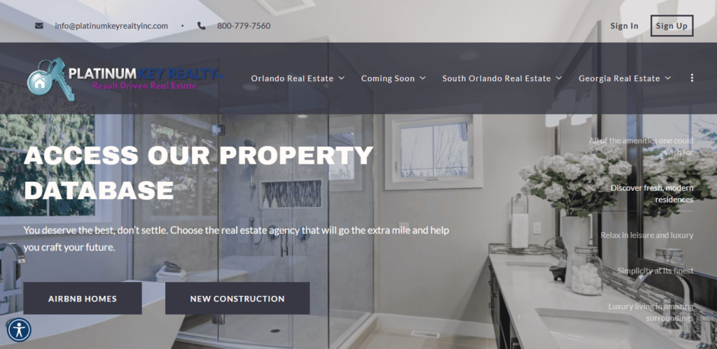 Homepage of Platinum Key Realty, Inc website / platinumkeyrealtyinc.com 