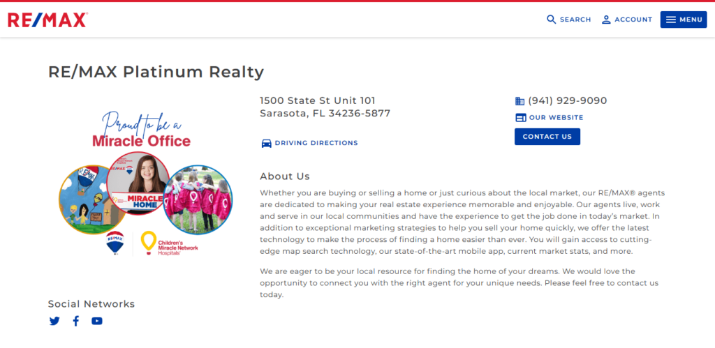 Homepage of RE/MAX Platinum Realty of Florida website / remax.com 