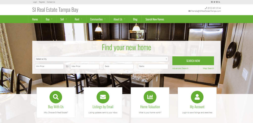 Homepage of SI Real Estate Tampa Bay website / sirealestateinvestments.com 