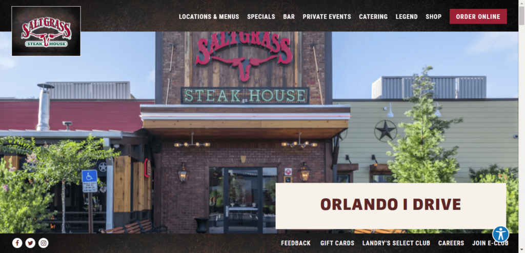 Homepage of Saltgrass Steakhouse website / saltgrass.com 