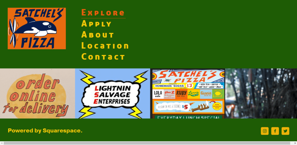 Homepage of Satchel's Pizza website / satchelspizza.com 