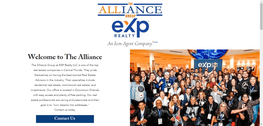 Homepage of The Alliance Group: EXP Realty website / theallianceorlando.com 