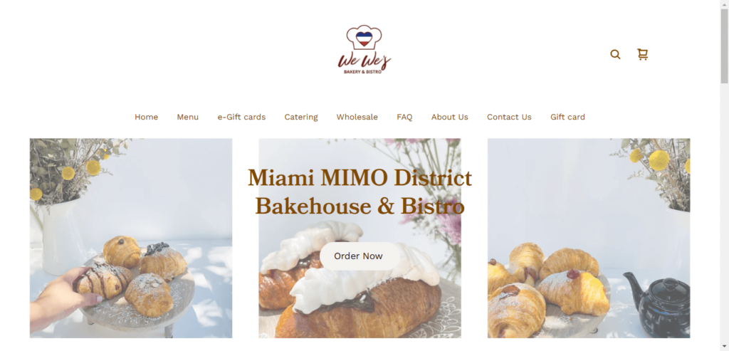 Homepage of We We's Bakery & Bistro website / wewesbakeryandbistro.com 